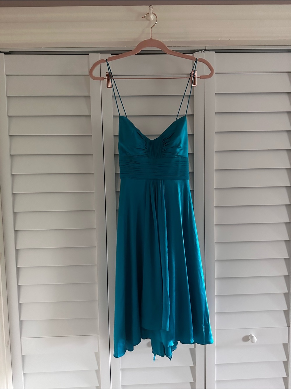 VTG Cache Silk Teal Spaghetti-Strap A-Line Dress